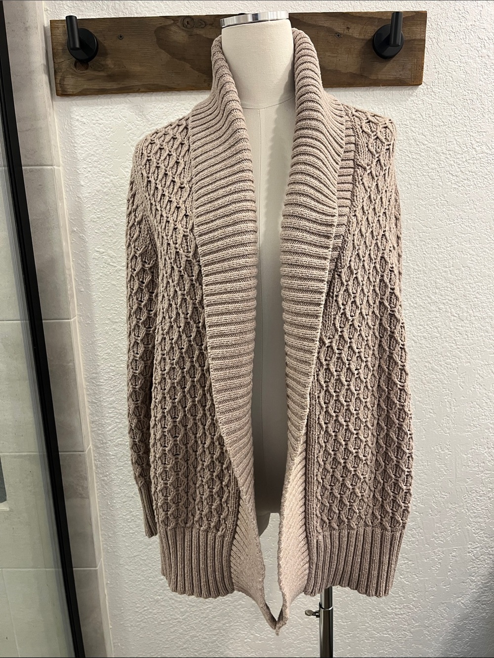 Banana Republic Taupe Open-Front Shawl Collar Cardigan